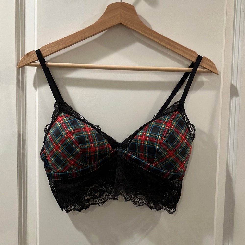 🎉 3/$15 Adore Me Plaid Lace Trim Bralette M
